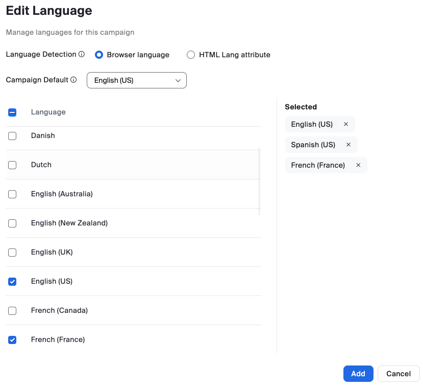Screen display showing the Edit Language screen.